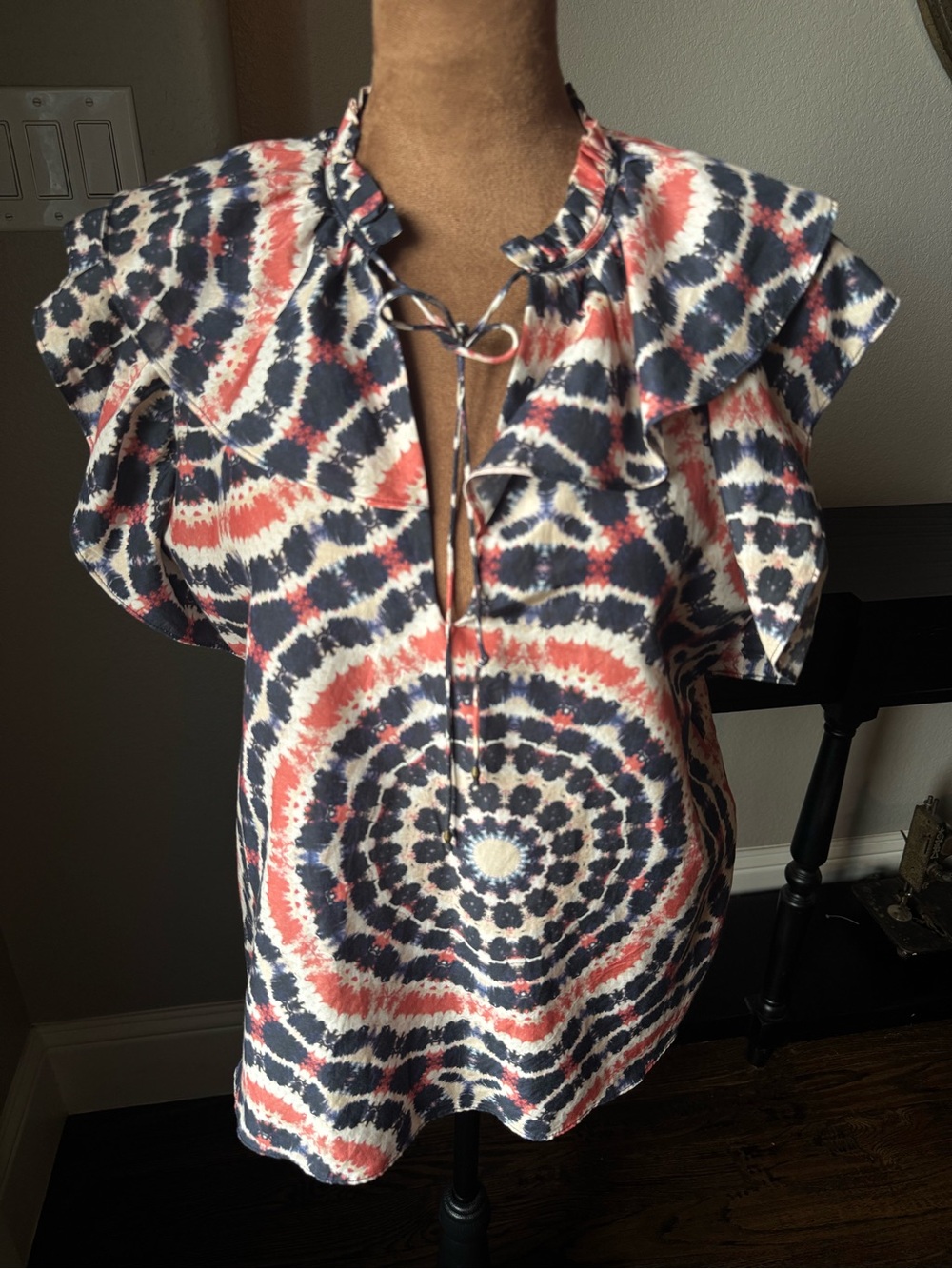 Marie Oliver Silk Cotton Tie-Dye Ruffle Blouse XS | NWOT